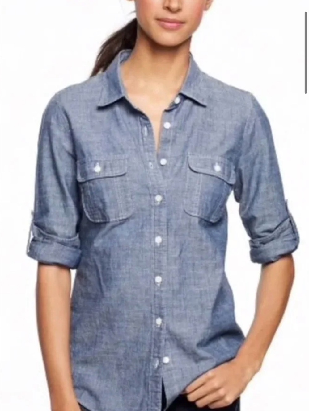 J.Crew The Perfect Shirt Womens S Blue Chambray Cotton Roll Tab Utility